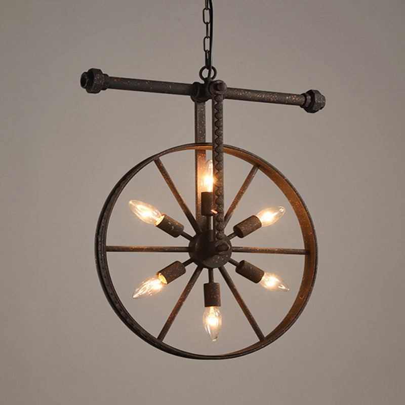 Metallic Wheel Chandelier Lamp Art Deco 6 Lights White/Black/Rust Pendant Ceiling Light for Restaurant Clearhalo 'Ceiling Lights' 'Chandeliers' Lighting' options 1969573