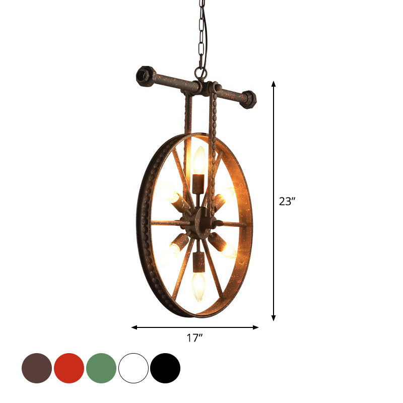 Metallic Wheel Chandelier Lamp Art Deco 6 Lights White/Black/Rust Pendant Ceiling Light for Restaurant Clearhalo 'Ceiling Lights' 'Chandeliers' Lighting' options 1969574