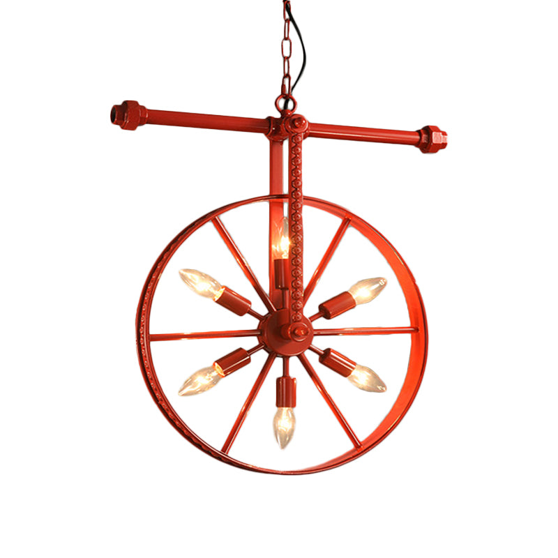 Metallic Wheel Chandelier Lamp Art Deco 6 Lights White/Black/Rust Pendant Ceiling Light for Restaurant Clearhalo 'Ceiling Lights' 'Chandeliers' Lighting' options 1969576