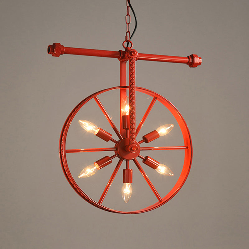 Metallic Wheel Chandelier Lamp Art Deco 6 Lights White/Black/Rust Pendant Ceiling Light for Restaurant Clearhalo 'Ceiling Lights' 'Chandeliers' Lighting' options 1969577