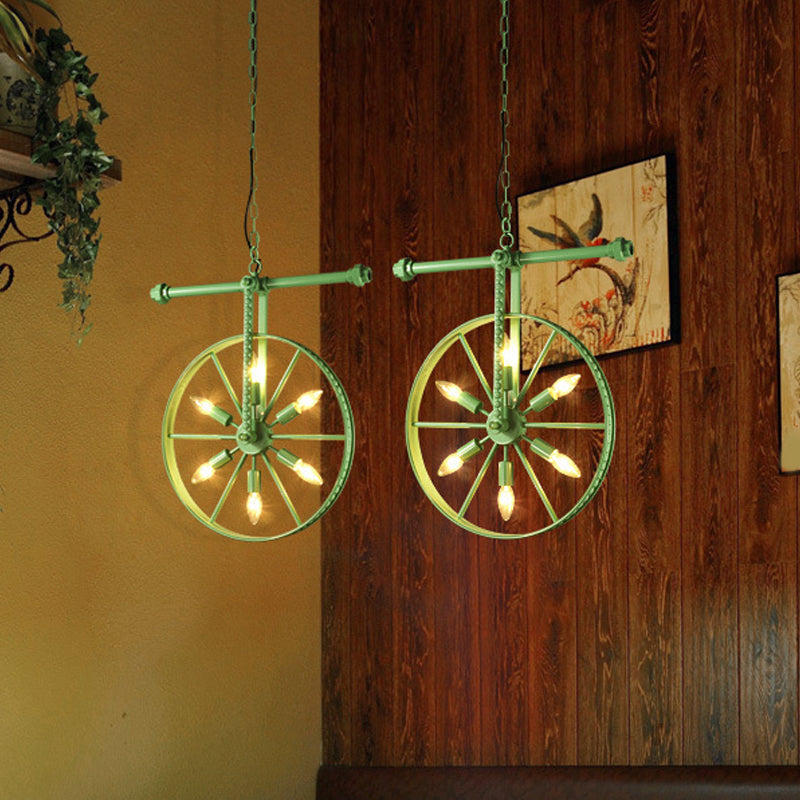 Metallic Wheel Chandelier Lamp Art Deco 6 Lights White/Black/Rust Pendant Ceiling Light for Restaurant Clearhalo 'Ceiling Lights' 'Chandeliers' Lighting' options 1969578