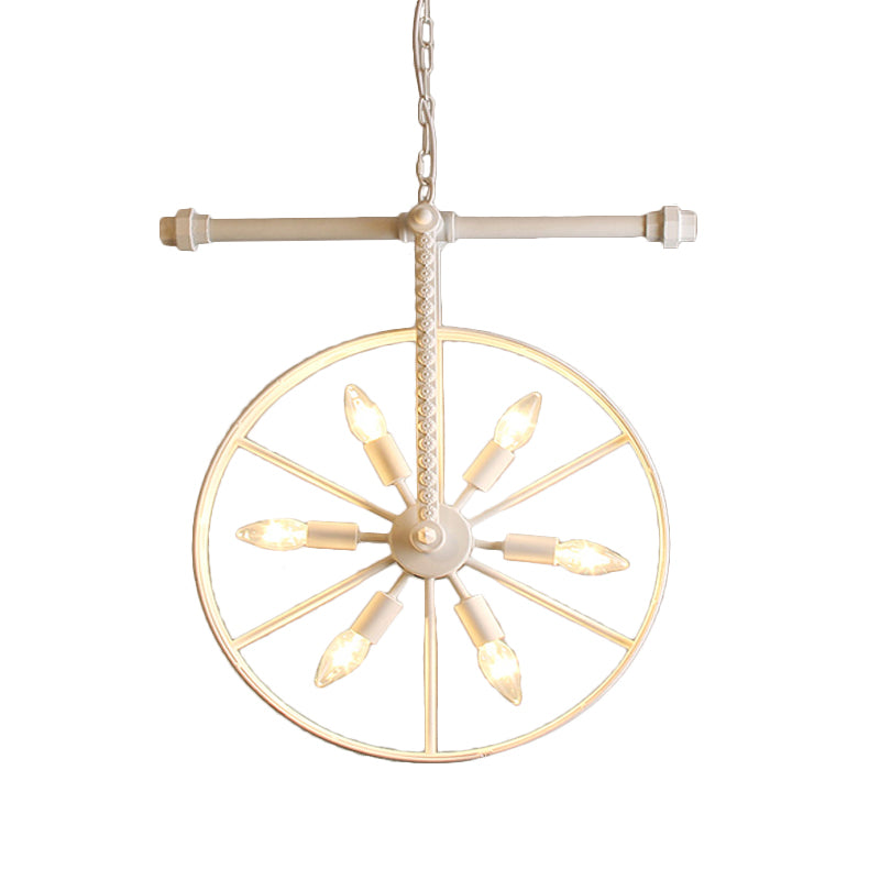 Metallic Wheel Chandelier Lamp Art Deco 6 Lights White/Black/Rust Pendant Ceiling Light for Restaurant Clearhalo 'Ceiling Lights' 'Chandeliers' Lighting' options 1969581