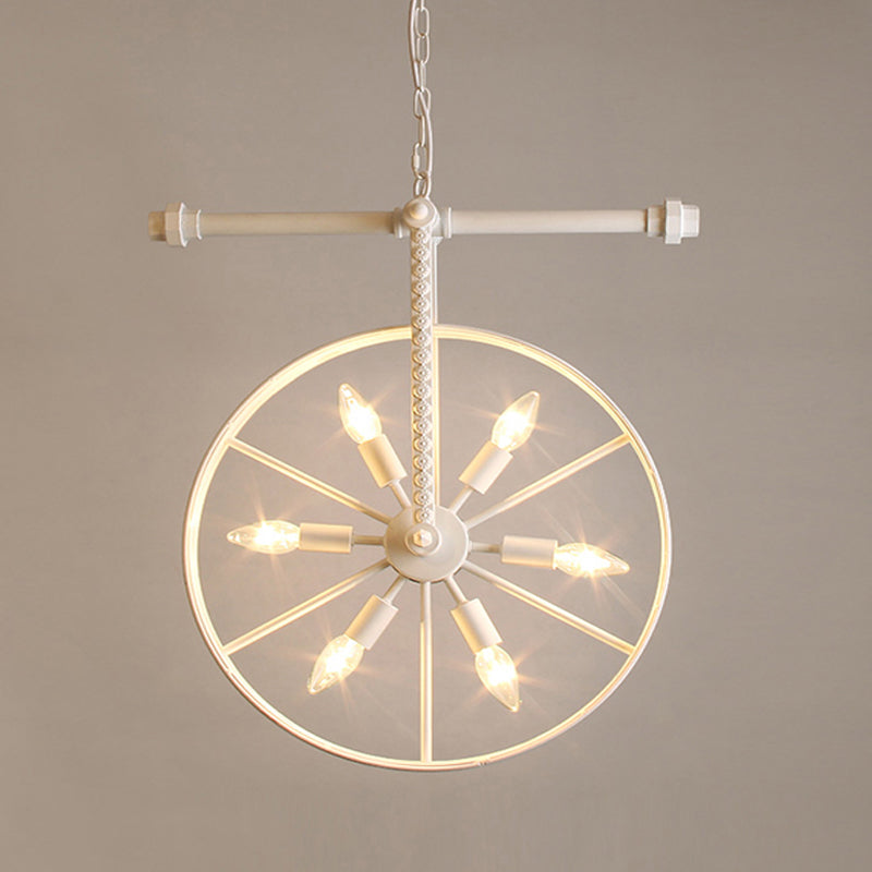 Metallic Wheel Chandelier Lamp Art Deco 6 Lights White/Black/Rust Pendant Ceiling Light for Restaurant Clearhalo 'Ceiling Lights' 'Chandeliers' Lighting' options 1969582