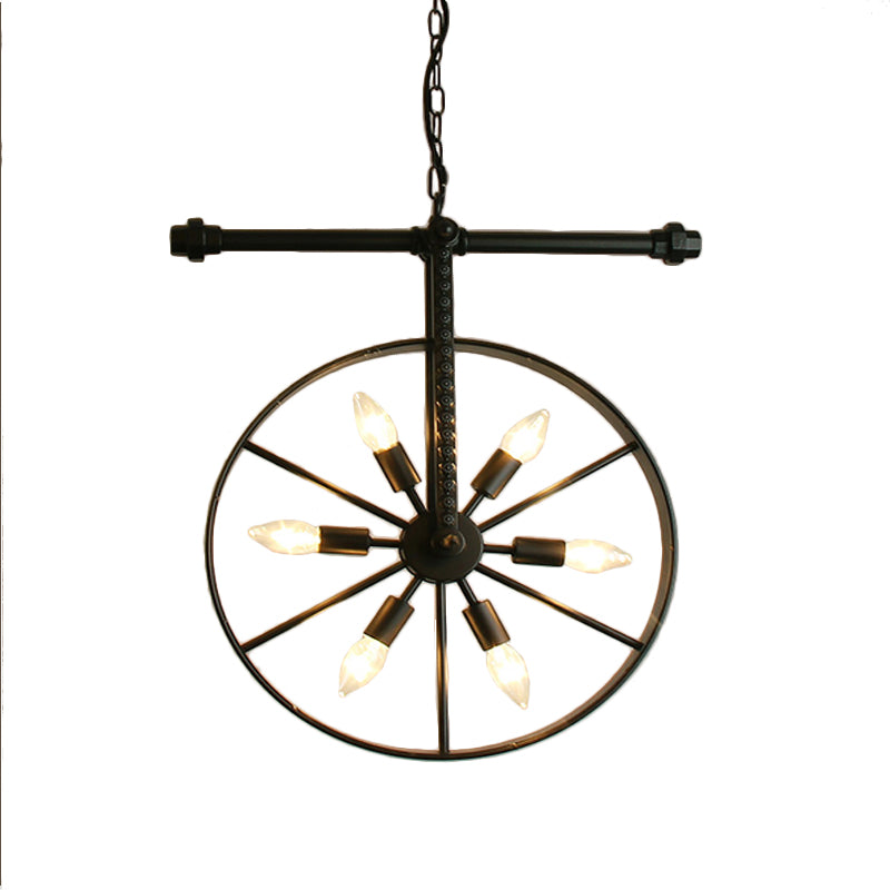 Metallic Wheel Chandelier Lamp Art Deco 6 Lights White/Black/Rust Pendant Ceiling Light for Restaurant Clearhalo 'Ceiling Lights' 'Chandeliers' Lighting' options 1969583