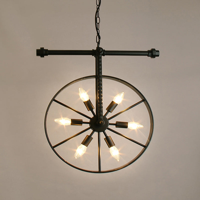 Metallic Wheel Chandelier Lamp Art Deco 6 Lights White/Black/Rust Pendant Ceiling Light for Restaurant Clearhalo 'Ceiling Lights' 'Chandeliers' Lighting' options 1969584