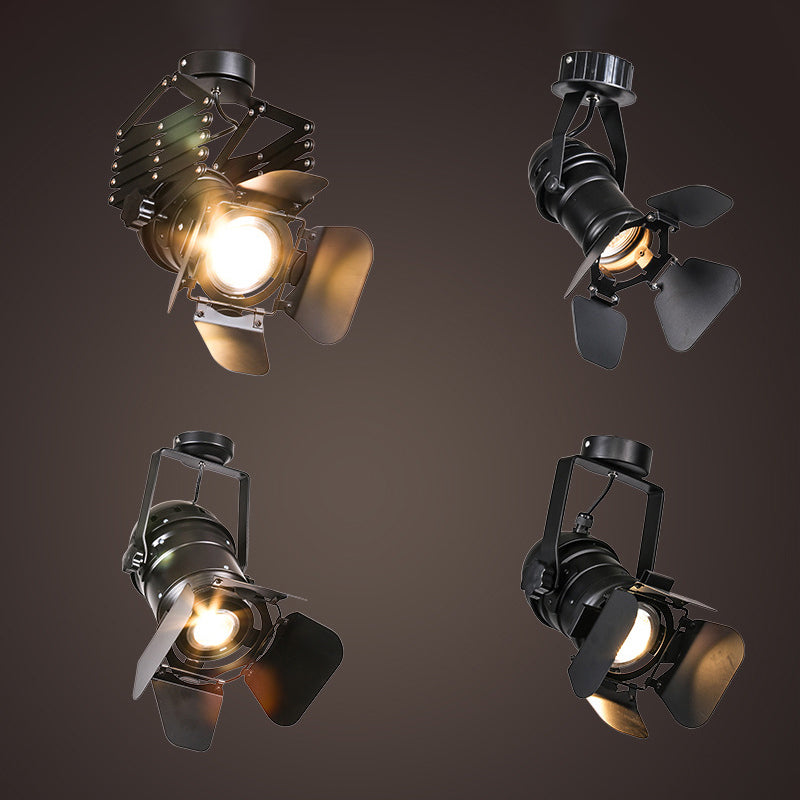 Torch Flush Mount Spotlight Modern Metallic 1-Bulb Black Semi Flush Mounted Light with Extendable/Adjustable Arm Clearhalo 'Ceiling Lights' 'Close To Ceiling Lights' 'Lighting' 1969586_c08ac818-b3ff-4294-a817-d8bf14fac7de