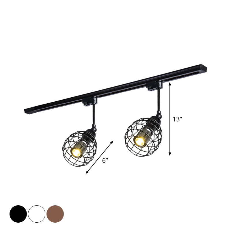 2/3 Lights Flush Mount Spotlight Industrial Bistro Semi Flush Ceiling Light with Sphere Iron Cage in Black/White/Rust Clearhalo 'Ceiling Lights' 'Close To Ceiling Lights' 'Close to ceiling' 'Semi-flushmount' Lighting' 1969678