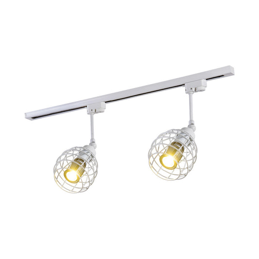 2/3 Lights Flush Mount Spotlight Industrial Bistro Semi Flush Ceiling Light with Sphere Iron Cage in Black/White/Rust 2 White Clearhalo 'Ceiling Lights' 'Close To Ceiling Lights' 'Close to ceiling' 'Semi-flushmount' Lighting' 1969679