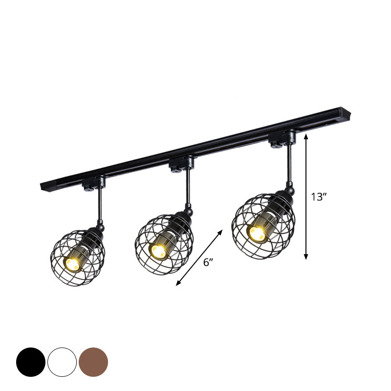 2/3 Lights Flush Mount Spotlight Industrial Bistro Semi Flush Ceiling Light with Sphere Iron Cage in Black/White/Rust Clearhalo 'Ceiling Lights' 'Close To Ceiling Lights' 'Close to ceiling' 'Semi-flushmount' Lighting' 1969682