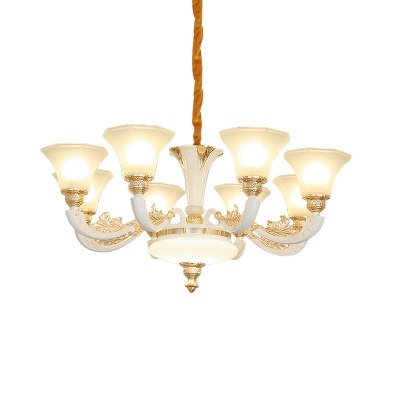 Traditional Morning Glory Chandelier 6/8/12 Lights Opal Frosted Glass Pendant Lamp in White Clearhalo 'Ceiling Lights' 'Chandeliers' Lighting' options 1969734