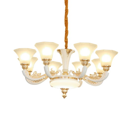 Traditional Morning Glory Chandelier 6/8/12 Lights Opal Frosted Glass Pendant Lamp in White Clearhalo 'Ceiling Lights' 'Chandeliers' Lighting' options 1969734