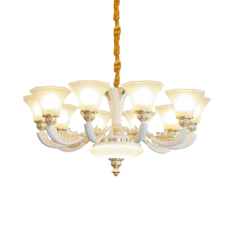 Traditional Morning Glory Chandelier 6/8/12 Lights Opal Frosted Glass Pendant Lamp in White Clearhalo 'Ceiling Lights' 'Chandeliers' Lighting' options 1969739