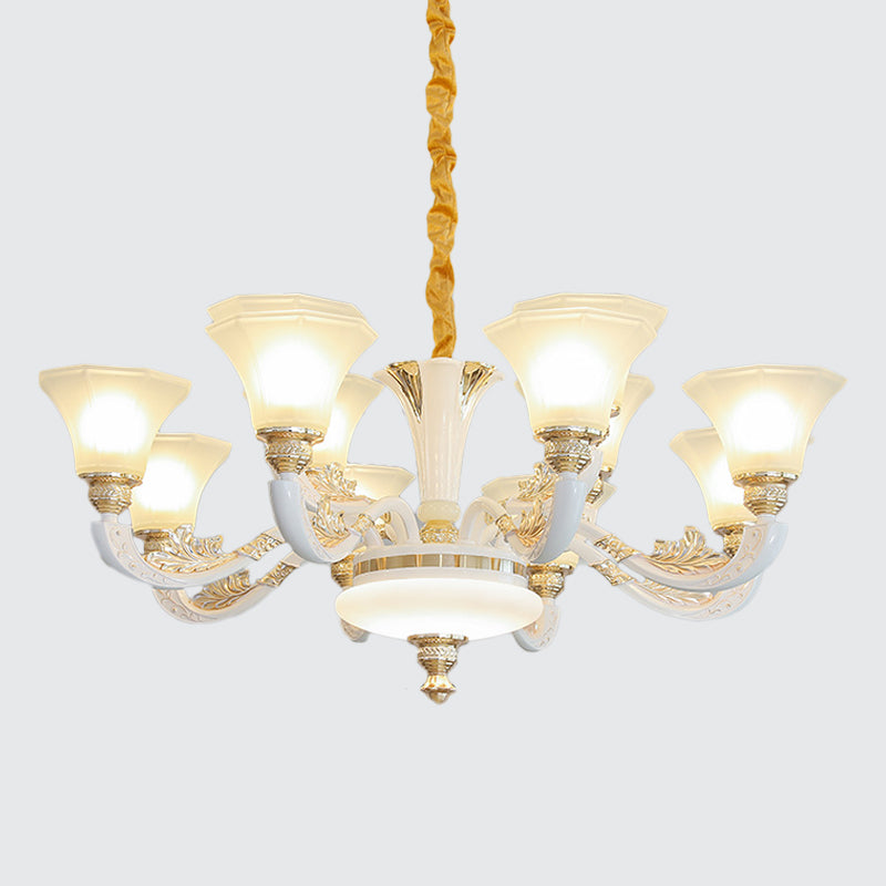 Traditional Morning Glory Chandelier 6/8/12 Lights Opal Frosted Glass Pendant Lamp in White Clearhalo 'Ceiling Lights' 'Chandeliers' Lighting' options 1969744