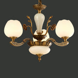 Traditional Bud Shaped Hanging Lamp 3/6 Lights Frosted White Glass Chandelier in Brass Clearhalo 'Ceiling Lights' 'Chandeliers' Lighting' options 1969762