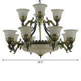 Bronze Bell Up Chandelier Light Traditional Opaline Glass 15 Bulbs Dining Room Pendant Light Clearhalo 'Ceiling Lights' 'Chandeliers' Lighting' options 1969789