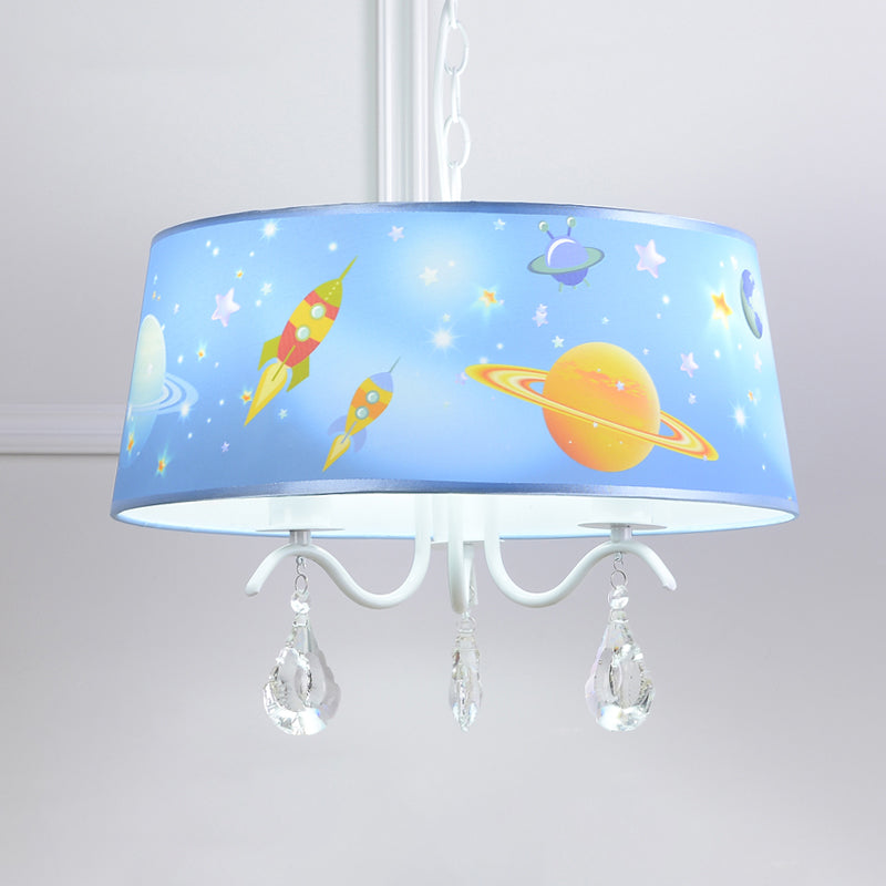 Creative Planet & Rocket Hanging Pendant with Clear Crystal Metal Chandelier in Blue for Baby Room Clearhalo 'Ceiling Lights' 'Chandeliers' Lighting' options 196981
