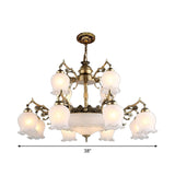 Bronze 15 Lights Chandelier Rural Opal Glass Tiered Flowerbud Shaped Drop Lamp for Restaurant Clearhalo 'Ceiling Lights' 'Chandeliers' Lighting' options 1969811