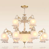 15-Head Suspension Pendant Light Traditional 2-Tier Bud Shaped Milk Glass Chandelier in White Clearhalo 'Ceiling Lights' 'Chandeliers' Lighting' options 1969813