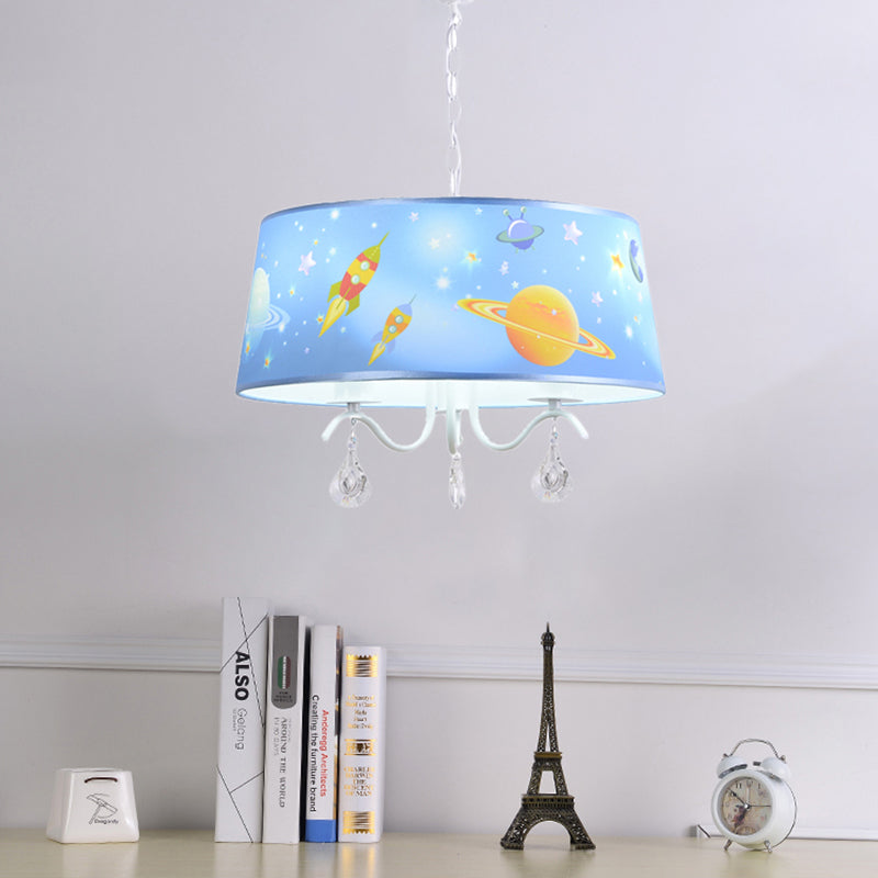 Creative Planet & Rocket Hanging Pendant with Clear Crystal Metal Chandelier in Blue for Baby Room Clearhalo 'Ceiling Lights' 'Chandeliers' Lighting' options 196982