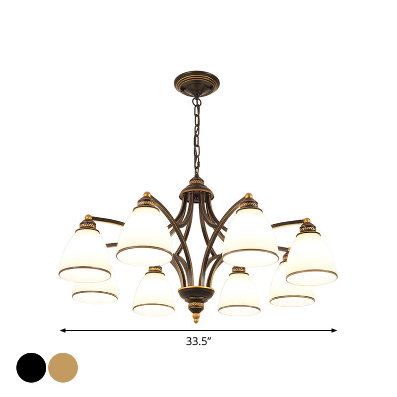 6/8 Lights Chandelier Retro Cylinder/Bell Clear Crystal/White Glass Hanging Pendant in Black/Gold for Living Room Clearhalo 'Ceiling Lights' 'Chandeliers' Lighting' options 1969829