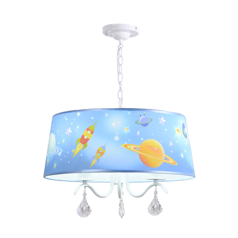 Creative Planet & Rocket Hanging Pendant with Clear Crystal Metal Chandelier in Blue for Baby Room Clearhalo 'Ceiling Lights' 'Chandeliers' Lighting' options 196983