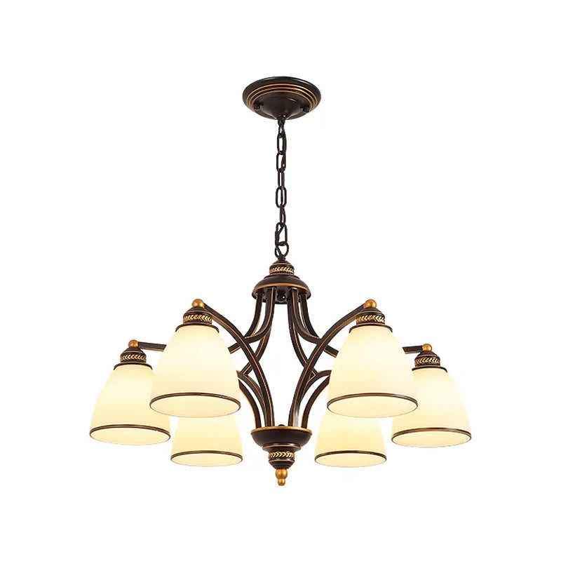 6/8 Lights Chandelier Retro Cylinder/Bell Clear Crystal/White Glass Hanging Pendant in Black/Gold for Living Room 6 Black White Clearhalo 'Ceiling Lights' 'Chandeliers' Lighting' options 1969831_bab84a97-6cbb-4f3d-9f18-5bebe8c26df7