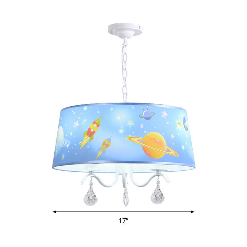Creative Planet & Rocket Hanging Pendant with Clear Crystal Metal Chandelier in Blue for Baby Room Clearhalo 'Ceiling Lights' 'Chandeliers' Lighting' options 196984