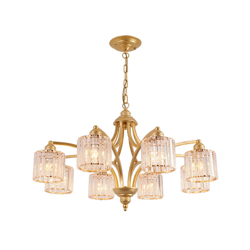 6/8 Lights Chandelier Retro Cylinder/Bell Clear Crystal/White Glass Hanging Pendant in Black/Gold for Living Room Clearhalo 'Ceiling Lights' 'Chandeliers' Lighting' options 1969841