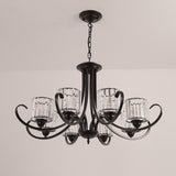 Cylinder Living Room Chandelier Vintage Clear Crystal 6/8 Heads Black/Gold Pendant Lighting with Scroll Arm Clearhalo 'Ceiling Lights' 'Chandeliers' Lighting' options 1969846