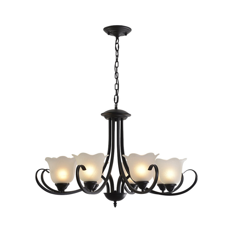 Opal Frosted Glass Black Chandelier Floral 3/8/9-Light Farmhouse Ceiling Pendant Lamp with Scrolling Arm Clearhalo 'Ceiling Lights' 'Chandeliers' Lighting' options 1969859