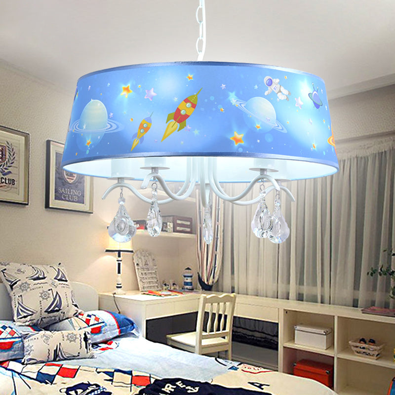 Creative Planet & Rocket Hanging Pendant with Clear Crystal Metal Chandelier in Blue for Baby Room 5 Blue Clearhalo 'Ceiling Lights' 'Chandeliers' Lighting' options 196985_b20eb242-5a9c-4741-847d-f10c0cf42581