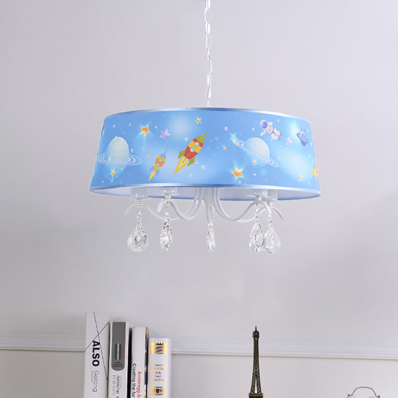 Creative Planet & Rocket Hanging Pendant with Clear Crystal Metal Chandelier in Blue for Baby Room Clearhalo 'Ceiling Lights' 'Chandeliers' Lighting' options 196986