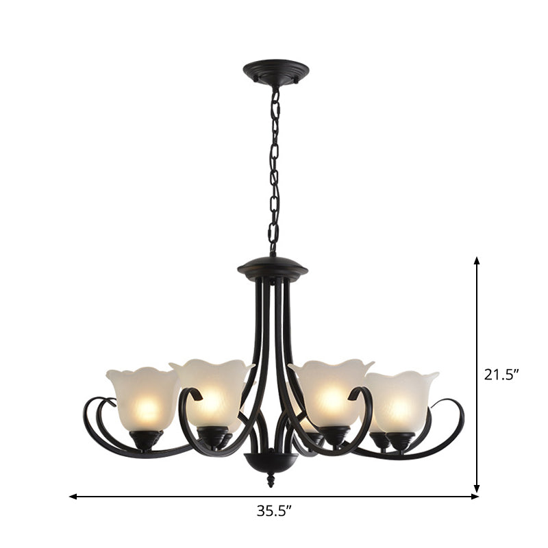 Opal Frosted Glass Black Chandelier Floral 3/8/9-Light Farmhouse Ceiling Pendant Lamp with Scrolling Arm Clearhalo 'Ceiling Lights' 'Chandeliers' Lighting' options 1969860