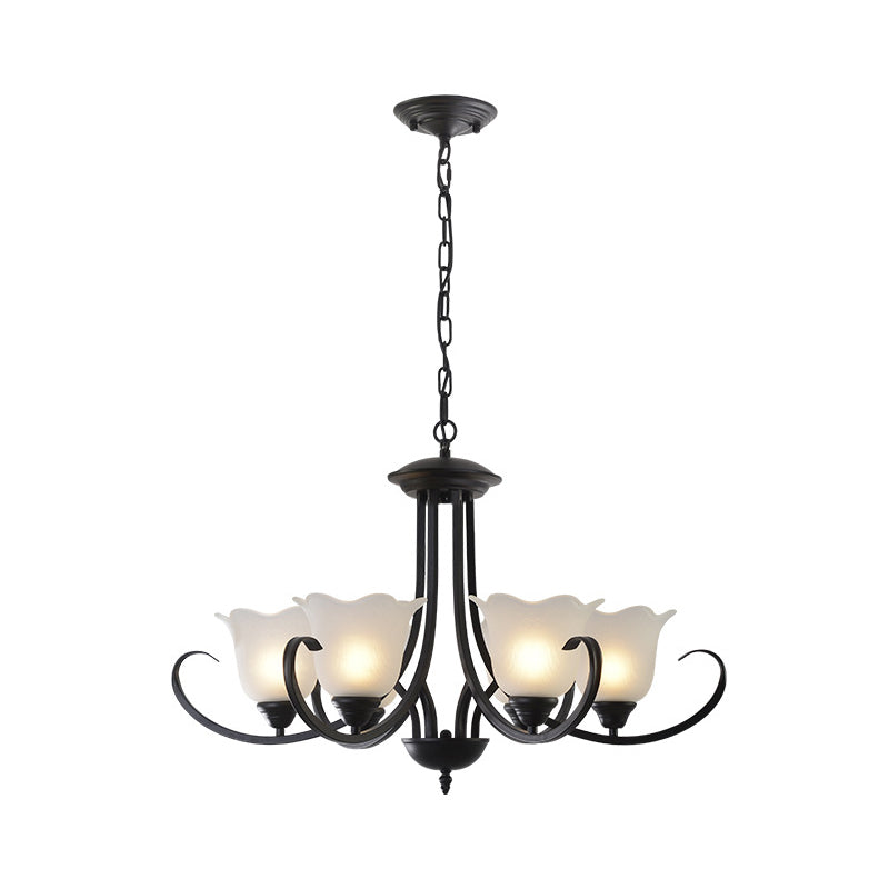 Opal Frosted Glass Black Chandelier Floral 3/8/9-Light Farmhouse Ceiling Pendant Lamp with Scrolling Arm Clearhalo 'Ceiling Lights' 'Chandeliers' Lighting' options 1969865