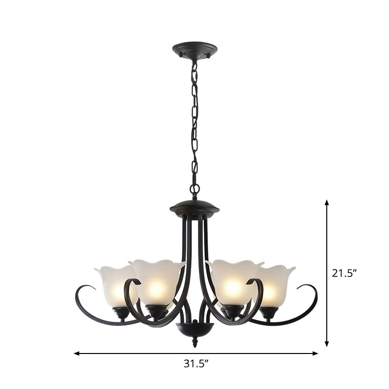 Opal Frosted Glass Black Chandelier Floral 3/8/9-Light Farmhouse Ceiling Pendant Lamp with Scrolling Arm Clearhalo 'Ceiling Lights' 'Chandeliers' Lighting' options 1969866