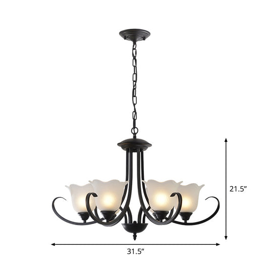 Opal Frosted Glass Black Chandelier Floral 3/8/9-Light Farmhouse Ceiling Pendant Lamp with Scrolling Arm Clearhalo 'Ceiling Lights' 'Chandeliers' Lighting' options 1969866