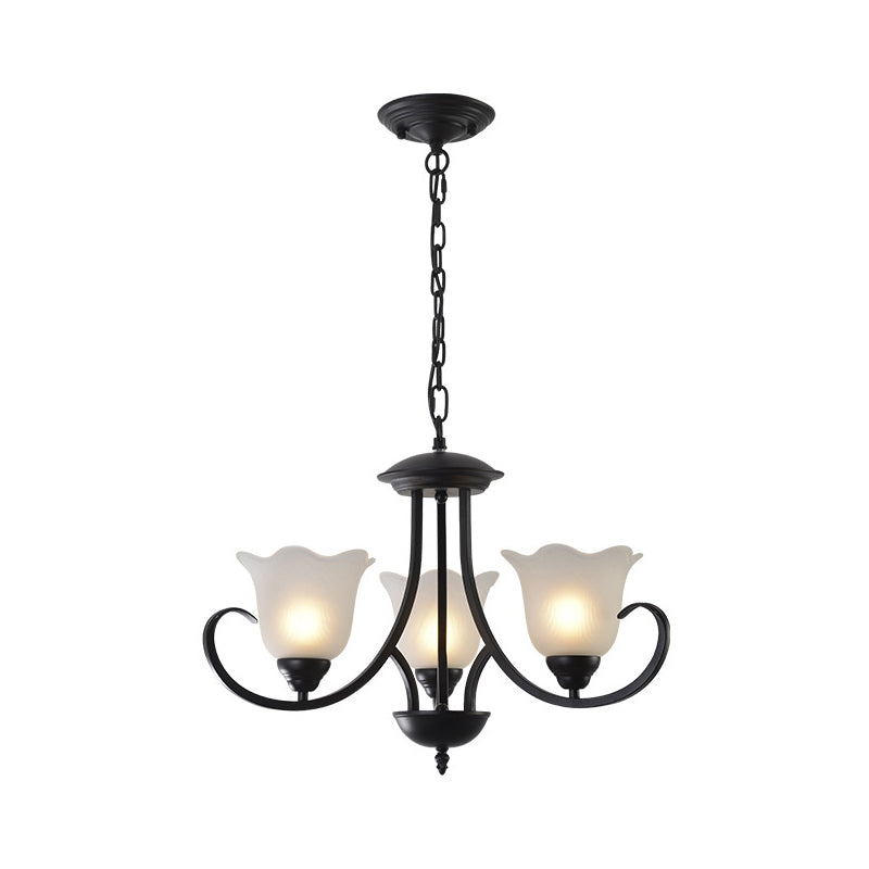 Opal Frosted Glass Black Chandelier Floral 3/8/9-Light Farmhouse Ceiling Pendant Lamp with Scrolling Arm Clearhalo 'Ceiling Lights' 'Chandeliers' Lighting' options 1969867