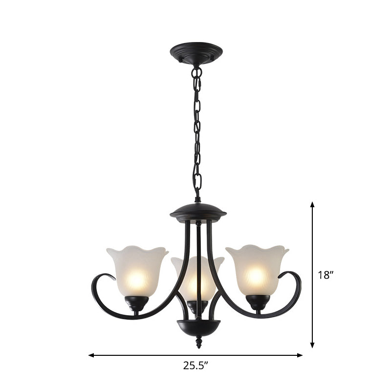 Opal Frosted Glass Black Chandelier Floral 3/8/9-Light Farmhouse Ceiling Pendant Lamp with Scrolling Arm Clearhalo 'Ceiling Lights' 'Chandeliers' Lighting' options 1969868