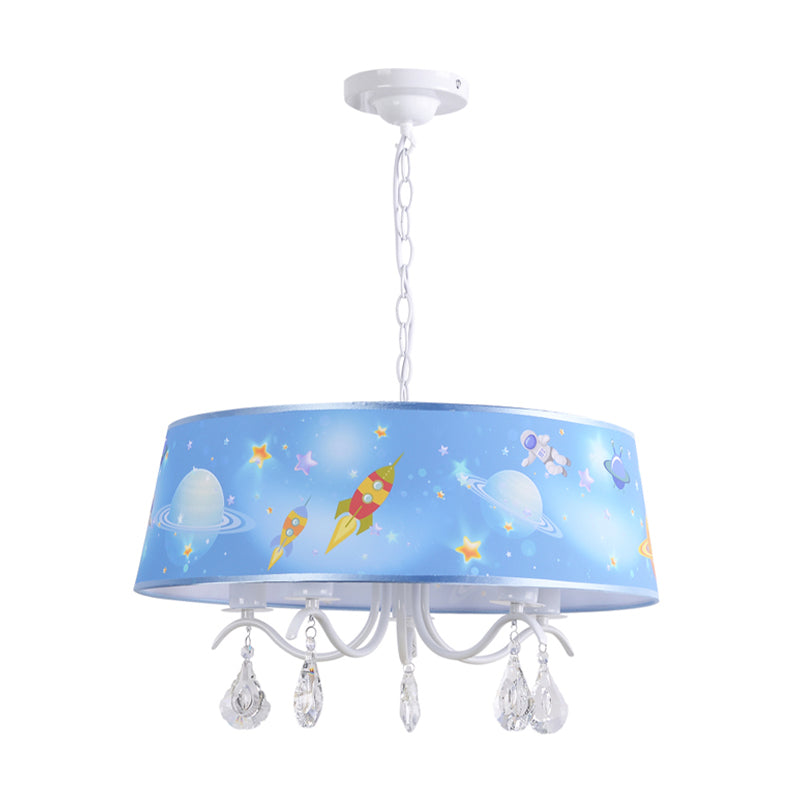 Creative Planet & Rocket Hanging Pendant with Clear Crystal Metal Chandelier in Blue for Baby Room Clearhalo 'Ceiling Lights' 'Chandeliers' Lighting' options 196987