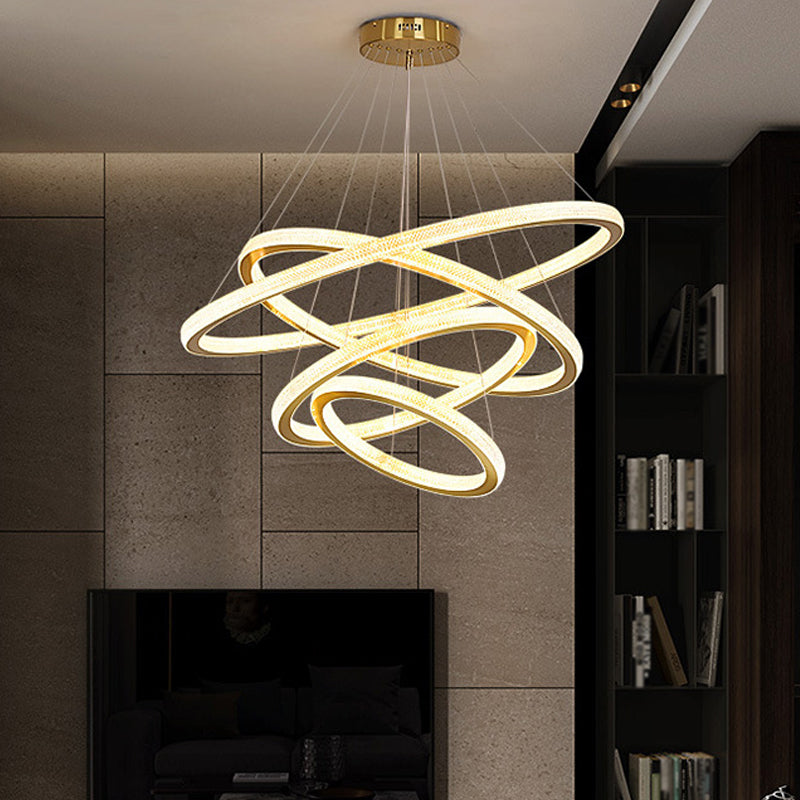 1/3/4-Tier Circle Acrylic Suspension Pendant Minimalism Brass LED Chandelier Light Fixture Brass 4 Tiers Clearhalo 'Ceiling Lights' 'Chandeliers' 'Modern Chandeliers' 'Modern' Lighting' 1969940