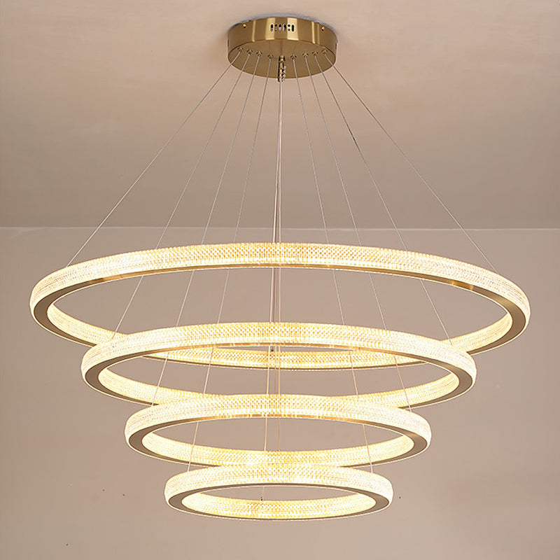 1/3/4-Tier Circle Acrylic Suspension Pendant Minimalism Brass LED Chandelier Light Fixture Clearhalo 'Ceiling Lights' 'Chandeliers' 'Modern Chandeliers' 'Modern' Lighting' 1969942