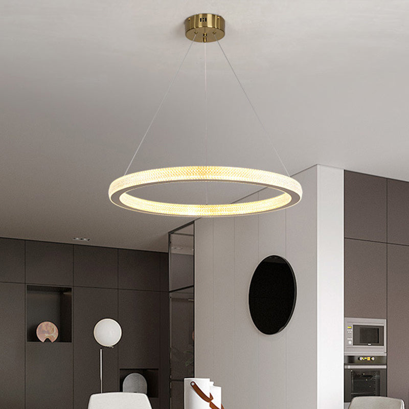 1/3/4-Tier Circle Acrylic Suspension Pendant Minimalism Brass LED Chandelier Light Fixture Brass 1 Tier Clearhalo 'Ceiling Lights' 'Chandeliers' 'Modern Chandeliers' 'Modern' Lighting' 1969945
