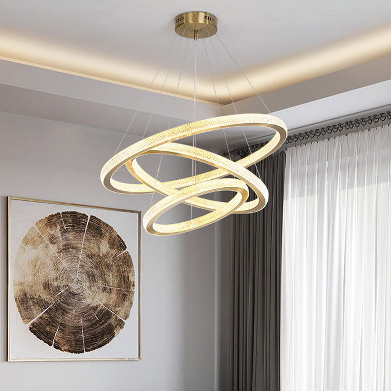 1/3/4-Tier Circle Acrylic Suspension Pendant Minimalism Brass LED Chandelier Light Fixture Brass 3 Tiers Clearhalo 'Ceiling Lights' 'Chandeliers' 'Modern Chandeliers' 'Modern' Lighting' 1969955