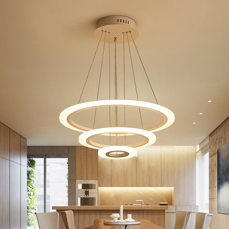 Acrylic 2/3-Tiered LED Chandelier Modern Style Coffee Small/Large Hoop Pendant Light Kit Coffee 3 Tiers Clearhalo 'Ceiling Lights' 'Chandeliers' 'Modern Chandeliers' 'Modern' Lighting' 1969970