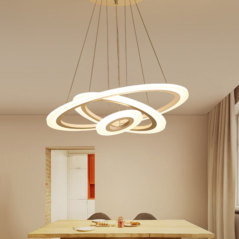 Acrylic 2/3-Tiered LED Chandelier Modern Style Coffee Small/Large Hoop Pendant Light Kit Clearhalo 'Ceiling Lights' 'Chandeliers' 'Modern Chandeliers' 'Modern' Lighting' 1969971