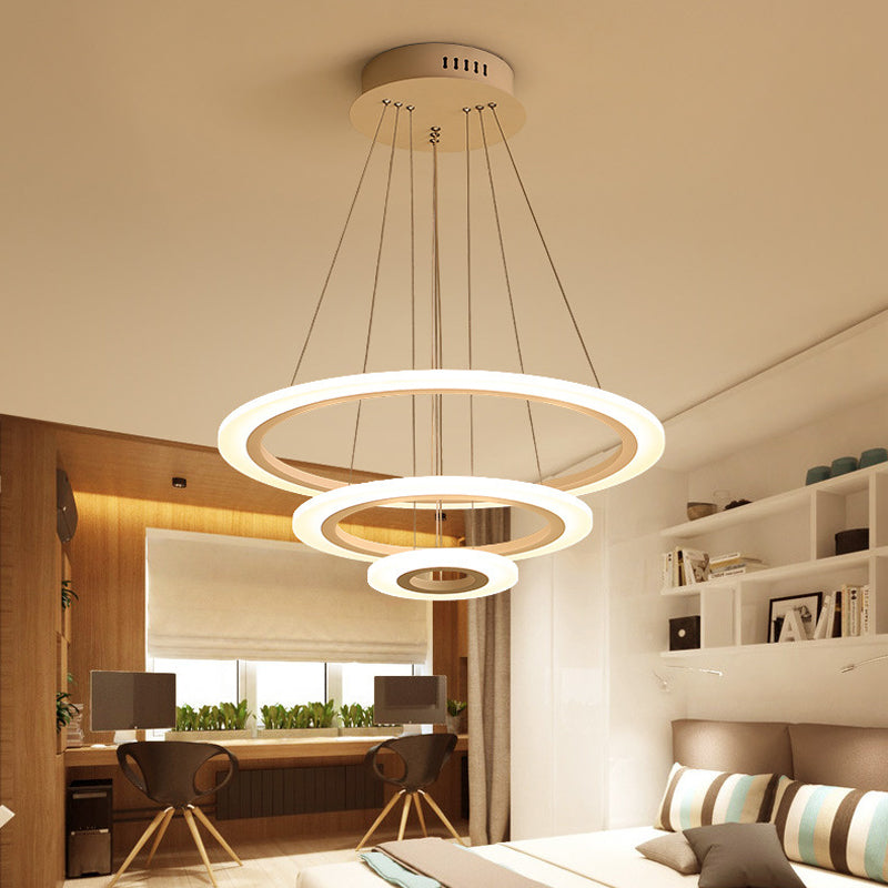 Acrylic 2/3-Tiered LED Chandelier Modern Style Coffee Small/Large Hoop Pendant Light Kit Clearhalo 'Ceiling Lights' 'Chandeliers' 'Modern Chandeliers' 'Modern' Lighting' 1969972