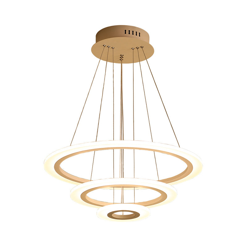 Acrylic 2/3-Tiered LED Chandelier Modern Style Coffee Small/Large Hoop Pendant Light Kit Clearhalo 'Ceiling Lights' 'Chandeliers' 'Modern Chandeliers' 'Modern' Lighting' 1969973