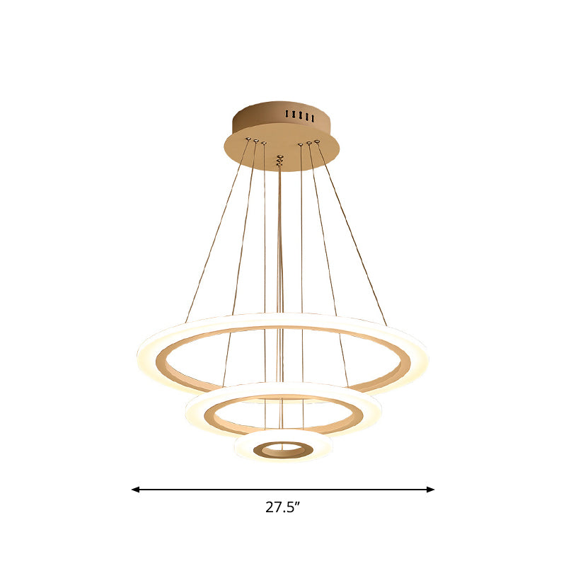 Acrylic 2/3-Tiered LED Chandelier Modern Style Coffee Small/Large Hoop Pendant Light Kit Clearhalo 'Ceiling Lights' 'Chandeliers' 'Modern Chandeliers' 'Modern' Lighting' 1969974