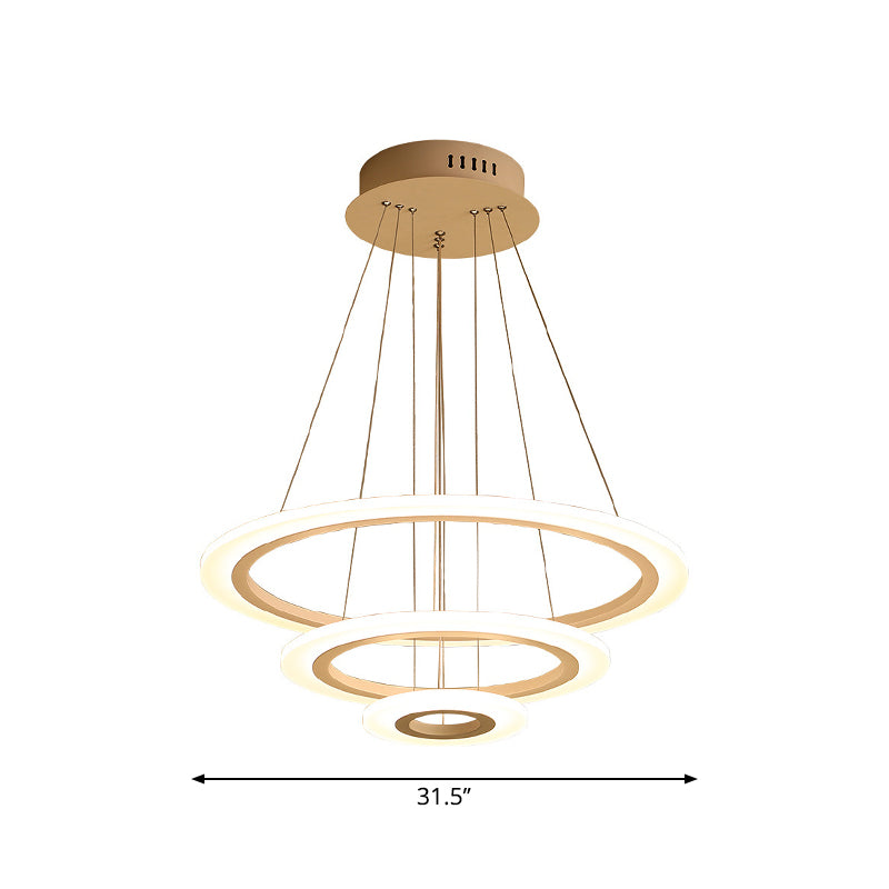 Acrylic 2/3-Tiered LED Chandelier Modern Style Coffee Small/Large Hoop Pendant Light Kit Clearhalo 'Ceiling Lights' 'Chandeliers' 'Modern Chandeliers' 'Modern' Lighting' 1969975