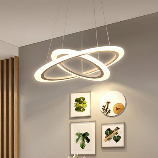 Acrylic 2/3-Tiered LED Chandelier Modern Style Coffee Small/Large Hoop Pendant Light Kit Clearhalo 'Ceiling Lights' 'Chandeliers' 'Modern Chandeliers' 'Modern' Lighting' 1969977